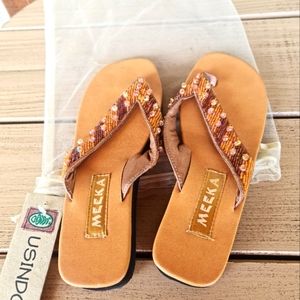 Meeka NWOT Beaded Sandals from Indonesia Textile Thong Size 6
